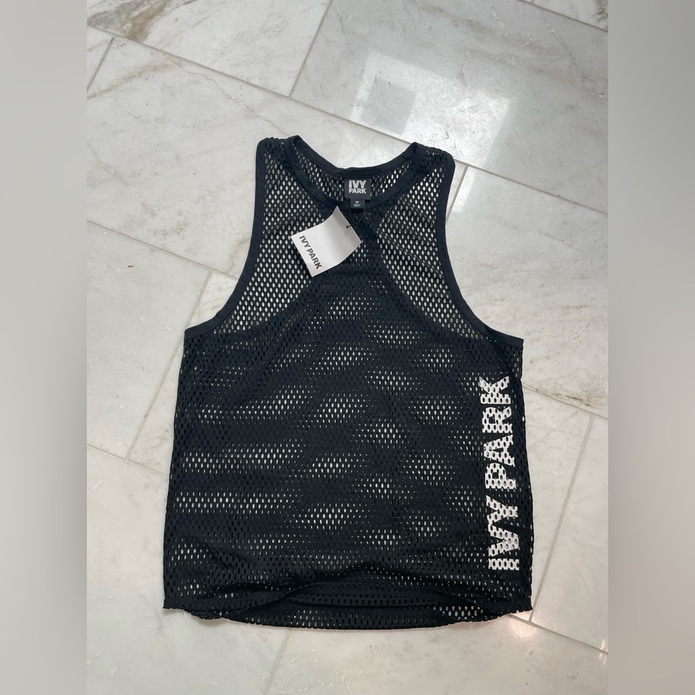 Beyonce IVY PARK Black Mesh Tank Top Athletic Design. Womens M NWT